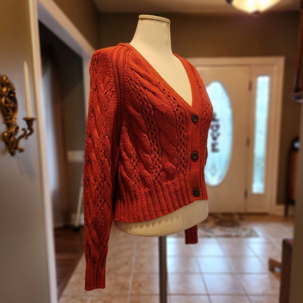 Universal Threads Poppy Color Cabel Knit Front Button Down Sweater